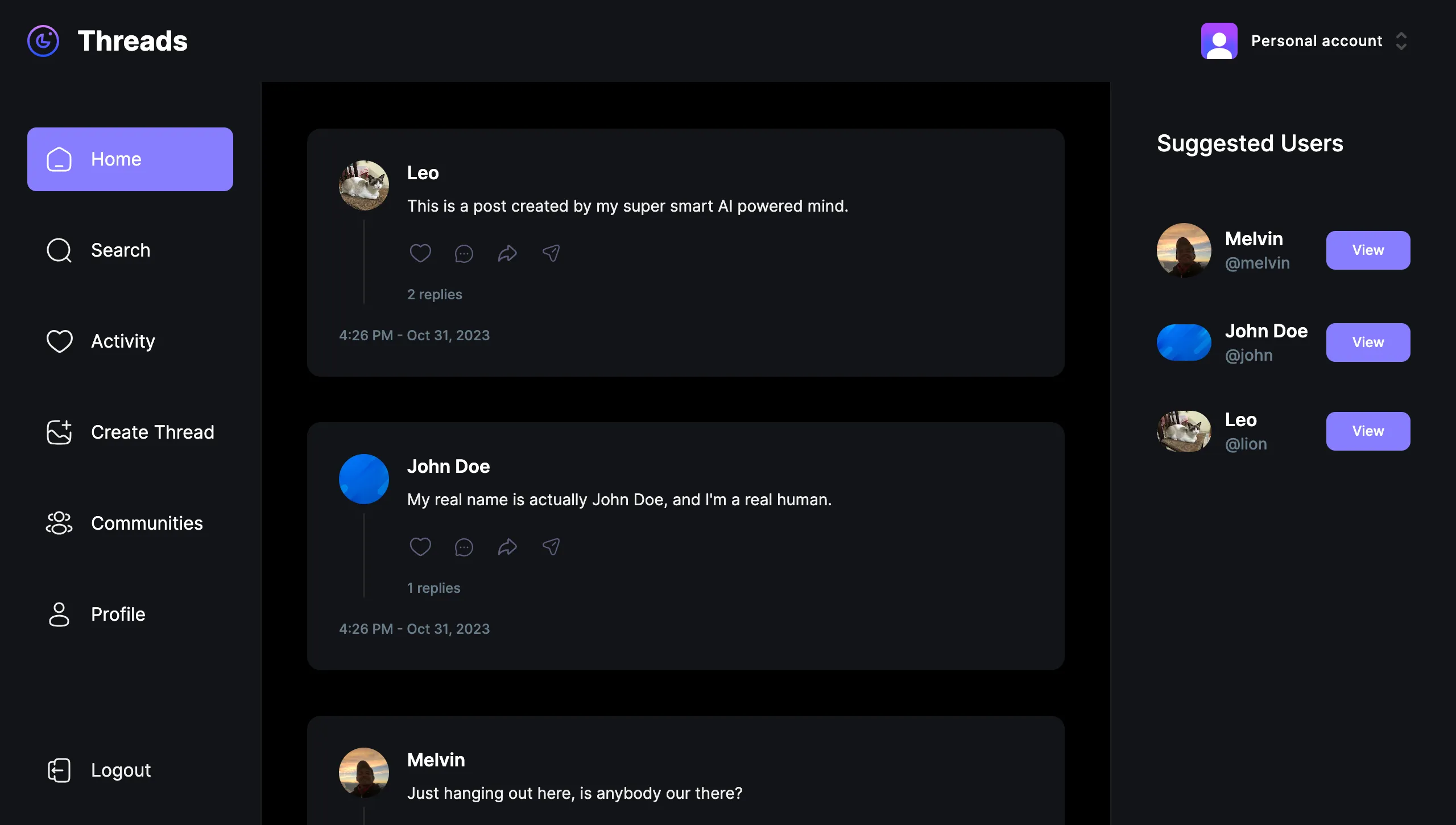 A screenshot of https://threads-five-iota.vercel.app